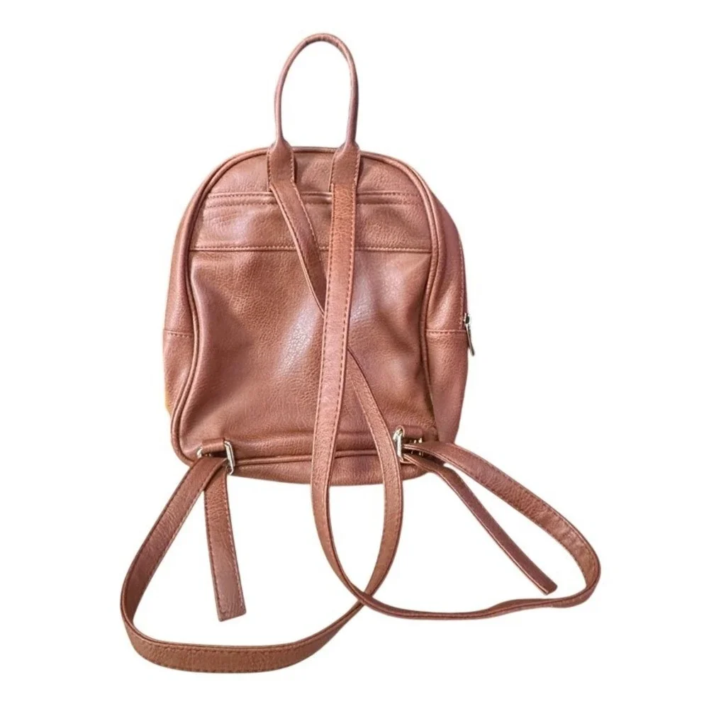 Cognac Brown Faux Leather Mini Backpack BPWM173154 Tassel Detail Gold Hardware